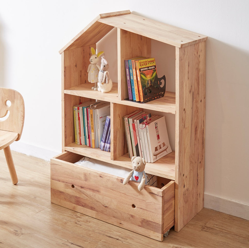 Natural wood assembled shelves